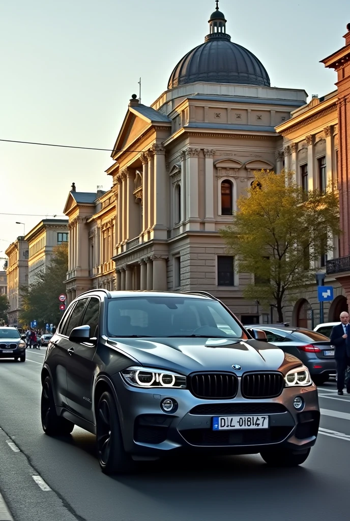 bmw x5 2005, grey colour, in Armenia's streets near opera house 
