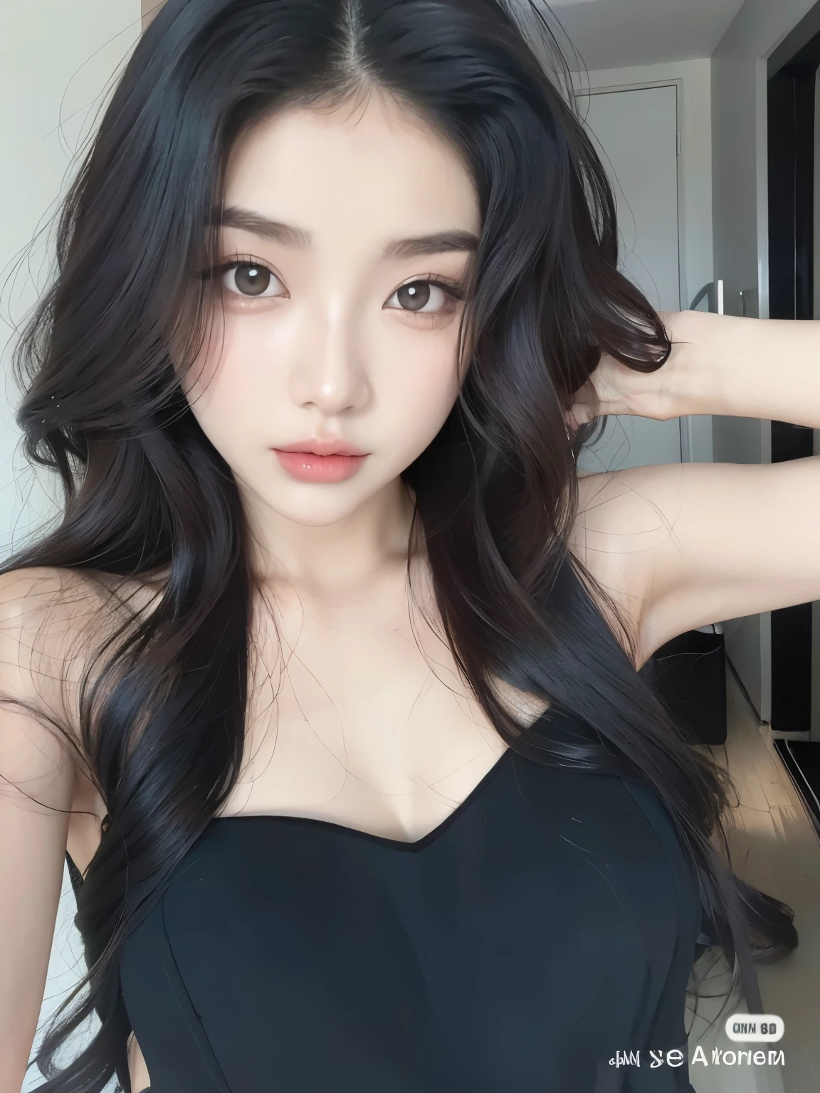 Close up of a woman with long hair wearing a black top, Jaeyeon Nam, Beautiful Korean Woman, Beautiful young Korean woman, Korean woman, Beautiful young Korean woman, Heonhwa Choi, Jinyoung Canella, Absolutely lovely Korean face, Best Face, Korean woman, Lee, Ji - Eun, Lee, Ji - Eun, Hwang Se-eun, Taejun Kim