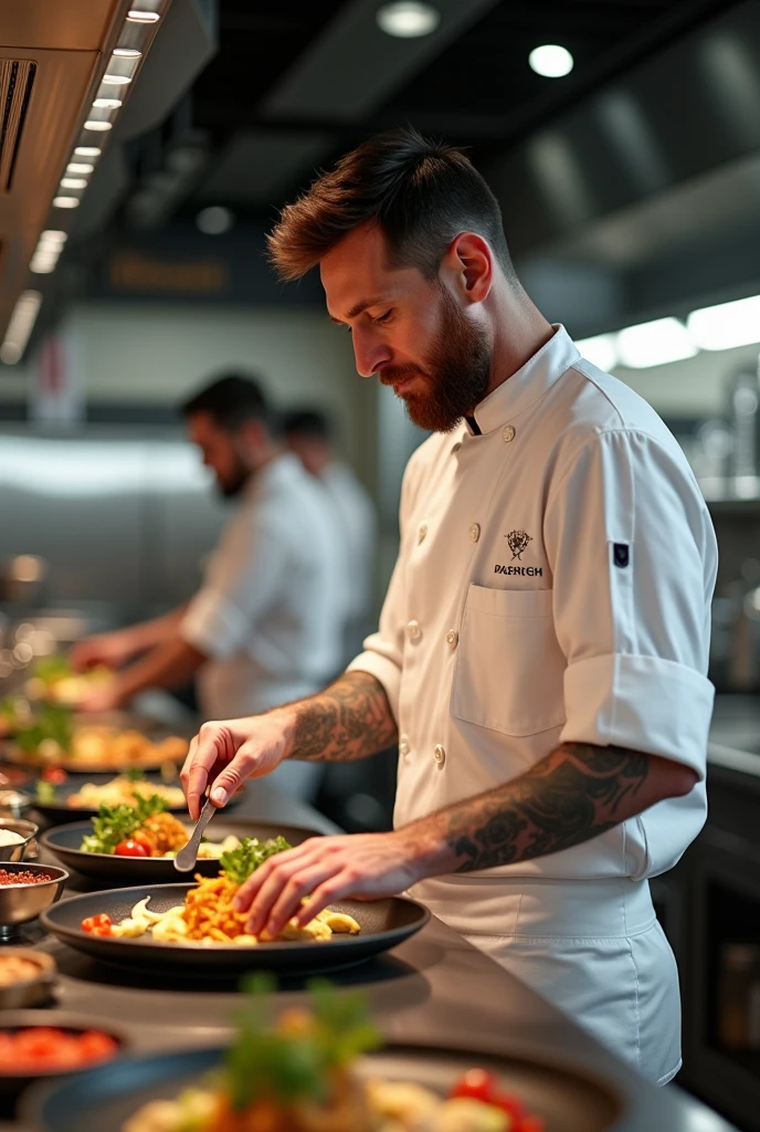 messi cooking in his restaurant
