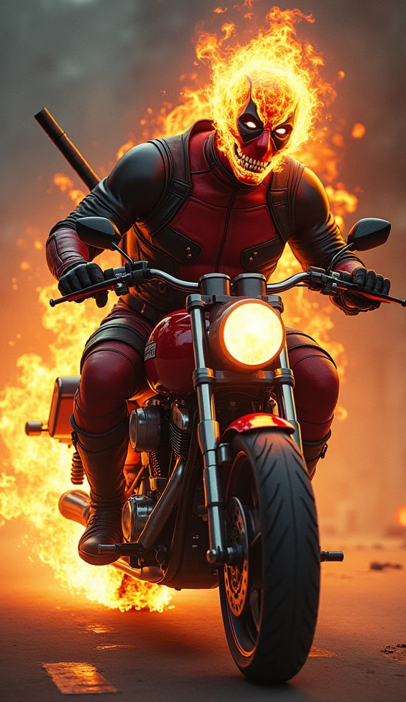 Ghost Rider wear Deadpool's suit and riding his bike