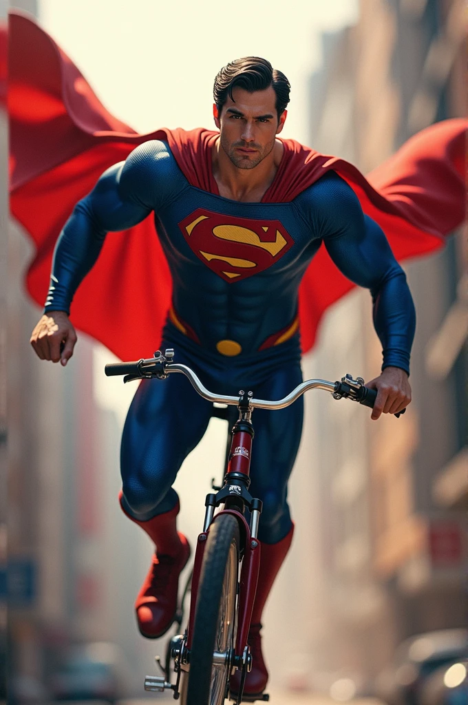 Superman with a logo that says Alvaro flying on top of a bike