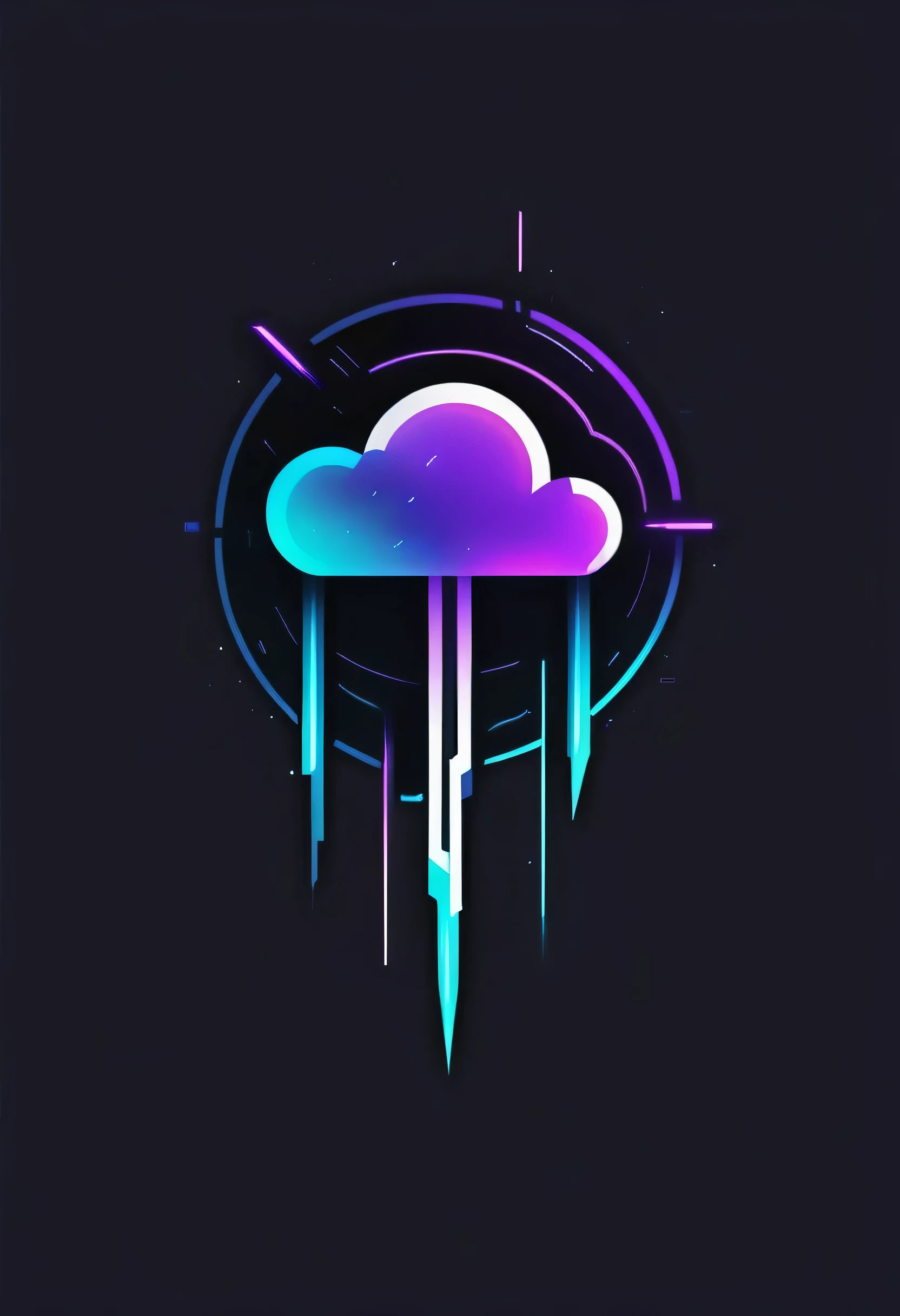 Design a logo for a Discord server named 'Cruelcloud'. The logo should have a dark, edgy, and futuristic theme, combining elements of stormy clouds with a digital or cyberpunk aesthetic. The main symbol could be a stylized cloud with sharp, angular lines, possibly incorporating subtle lightning bolts or glitch effects to represent the 'cruel' aspect. The color scheme should focus on dark grays, deep blues, and electric purples, with accents of neon cyan. The server name 'Cruelcloud' should be integrated into the design in a sleek, modern font, subtly blending into the overall aesthetic