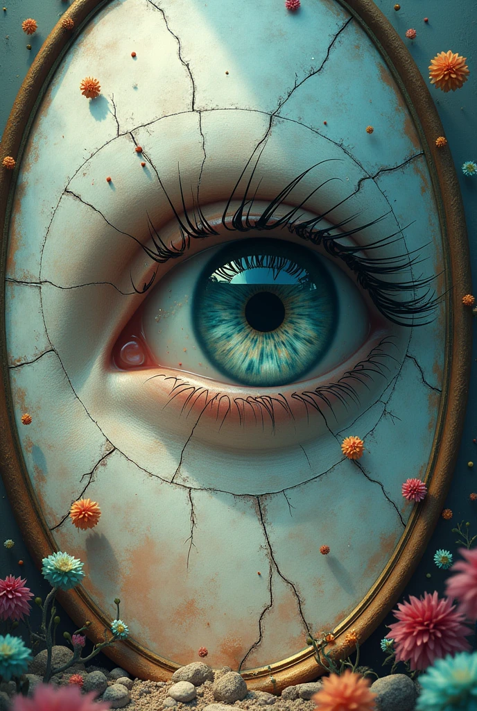 Crying eye over money notes