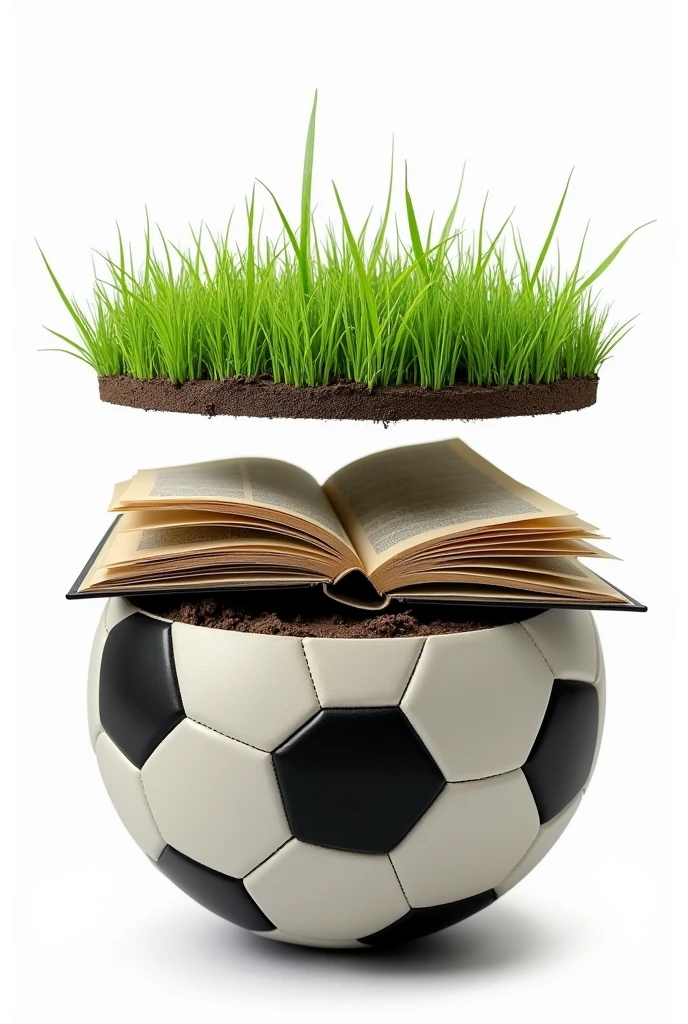 uma bola de futebol, that the upper half is normal, but the bottom half of the ball showing the layers of the ball with grass, land and books
. imagem com fundo transparente