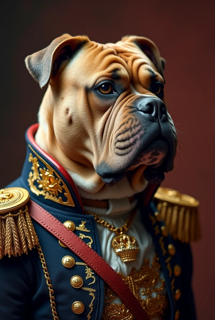 Black aggressive amerrican bully in old British royal clothes headshot turned to right with shoulders in frame