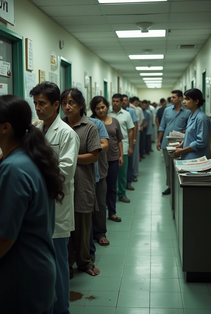 An Image Patients suffering in line for booking an appointment at doctors clinic