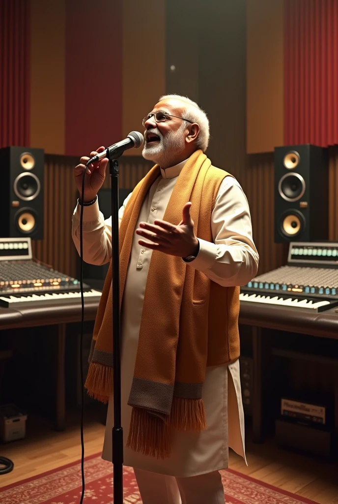 Narendra modi sing a song  in studio 