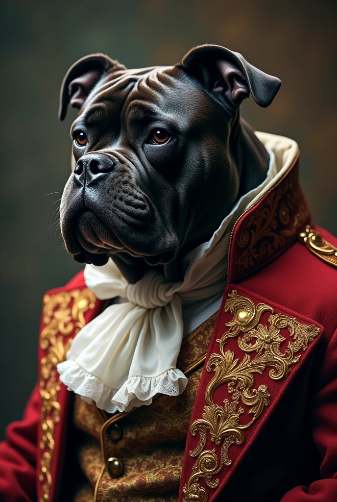 aggressive black amerrican bully in old British royal clothes headshot turned to right with shoulders in frame