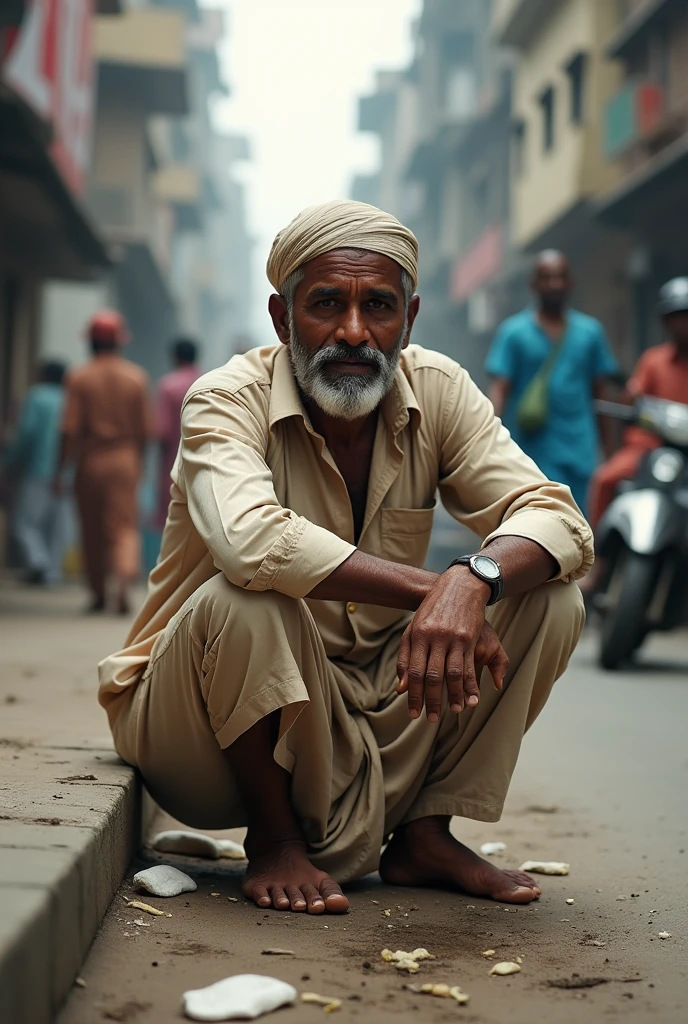 Create an indian man pooping on street