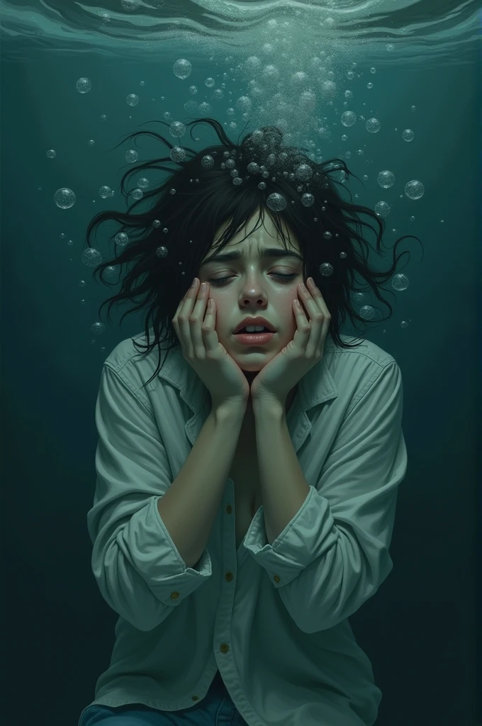 Draw a depressed -agerowning in water