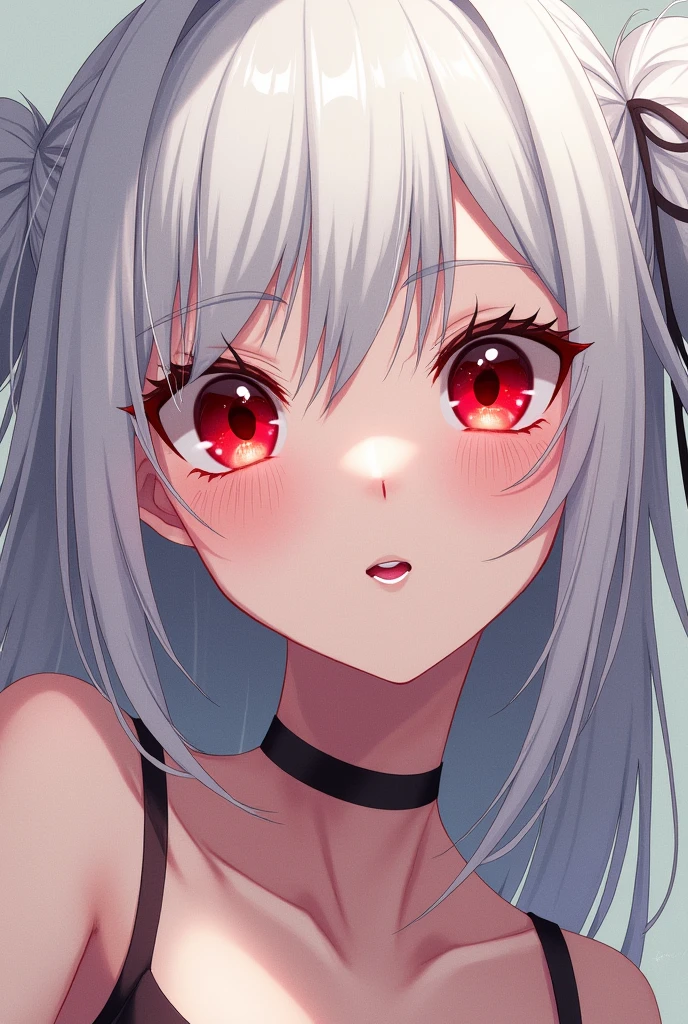 Anime girl,white hair,red eyes,hentai face