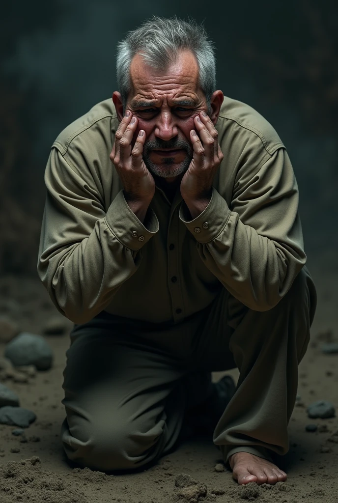 man kneeling and crying