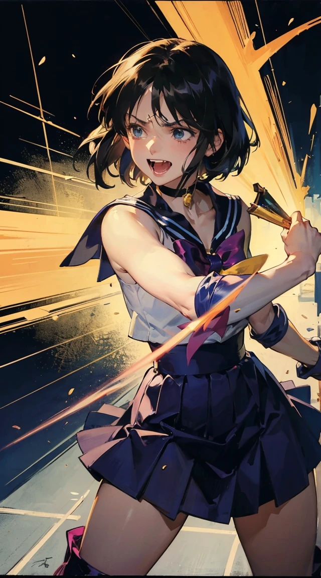 (top-quality:1.3), (​masterpiece:1.4),(Anatomically correct), (Full limbs),(complete fingers),(Precise fingertips), (Fine details),(8K),Photorealista,Sailor Moon!!!!!!!!, Sailor Moon Style,by Sailor Moon, Sailor Senshi Uniform,(Sailor Saturn:1.37),aqua eyes,Black-haired bobbed head,Purple Choker,Purple Boots,Purple skirt,Red ribbons,(Super Detail),(90s Anime,9 0 s anime,9 0 s anime style,anime cels,cel shaded anime),
(Dynamic Boxing Pose:1.25), 1 girl, Beautiful face, Intense lighting),raw, 1 girl, ((rage)), Color Theme Red, Dramatic light, Violence Everywhere, Bloody destruction of corpses in the background, Dark and blurry background, (joyous expression:1.4), (Raging Eyes:1.2), ), Mental breakdown, intimidation, Ways to harm, (irate:1.4), revenge, rage, destruction, murder, Maniacal,magician, spell magic, Magic Circle, ((magic in hand)),(using light magic:1.14),water magic, imaginative overlays, artistic fusion,fantastical scenes, evocative narratives, striking visuals,