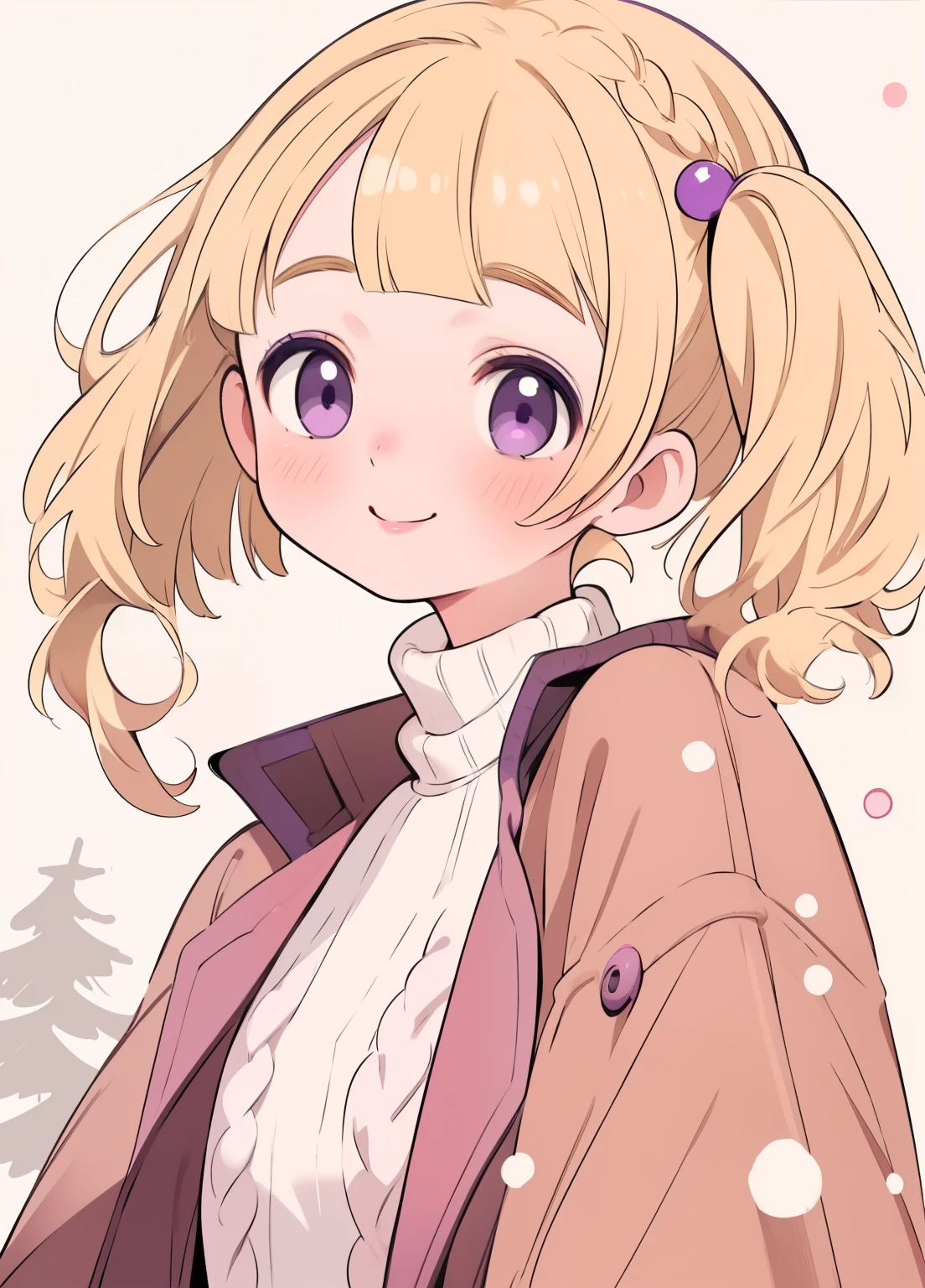 (masterpiece、Highest quality、Highest quality、Official Art、Beautiful and beautiful:1.2)、(One person:1.3)Hatsune Miku、Twin tails,Beautiful breasts, Katsushika Hokusai,masterpiece、High resolution、High resolution、High resolution、1 female、Very close、Upper body close-up、((blonde、Blunt bangs、Straight hair、Bobcut、Purple eyes))、A kind smile、Laughing with your mouth open、Pink Lip Gloss、((Wear a brown coat over a white turtleneck sweater))