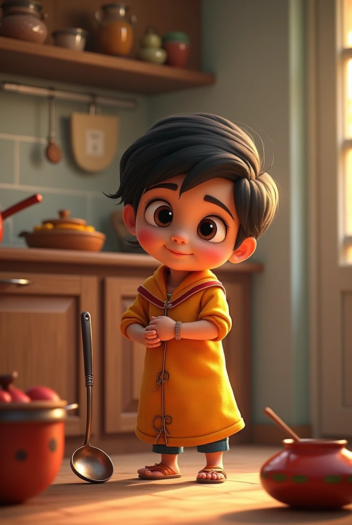 chinna paiya in kitchen with karandi