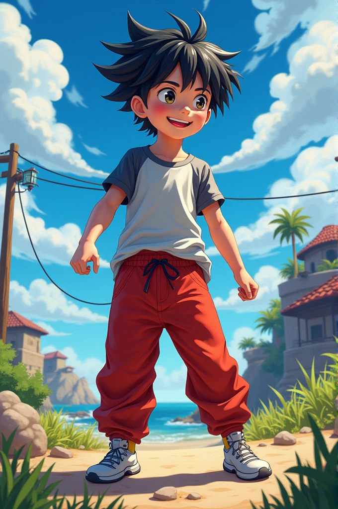 Anime boy in red pants and 