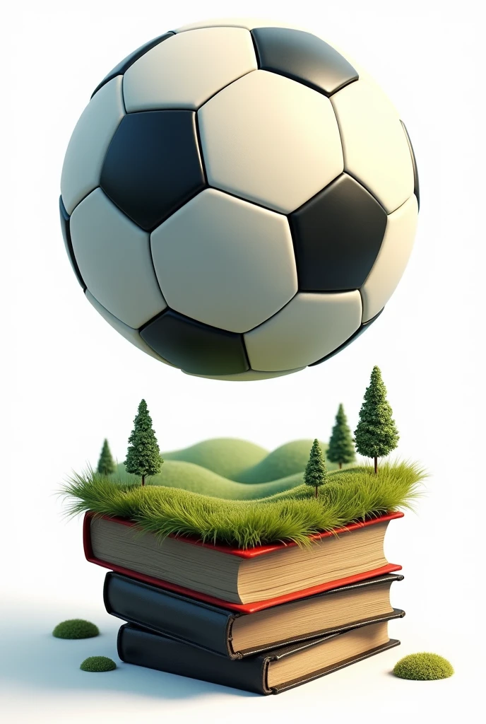 a floating soccer ball.
upper half is normal, but the bottom half of the ball showing, land and books
. imagem com fundo transparente

