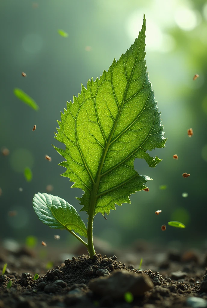 a leaf is blown away, crushed, damaged, crushed
