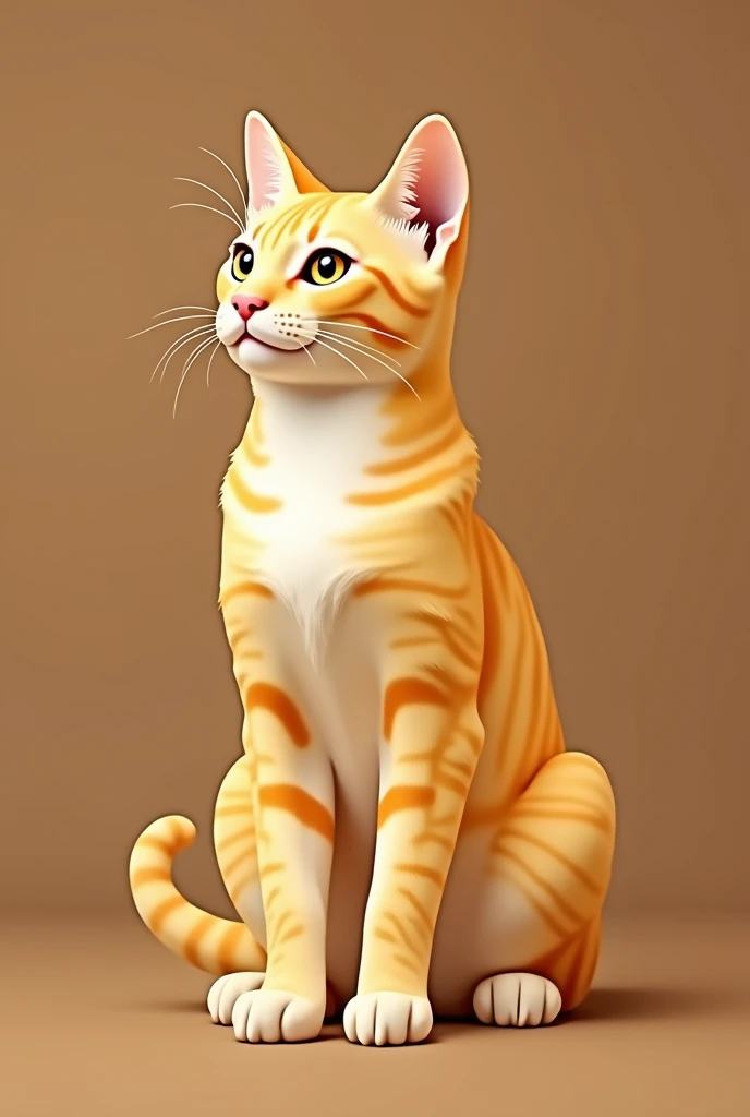a beautiful yellow tabby cat sitting sideways isolated on a brown background