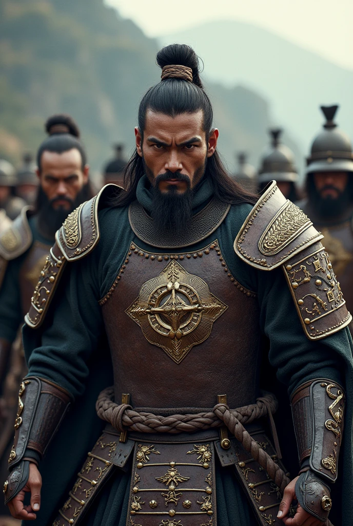 Create me the most angry Asian warriors in 11 century they should be standing in line