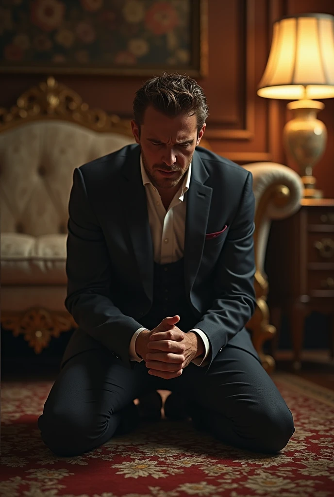 30 year old rich young man on his knees crying