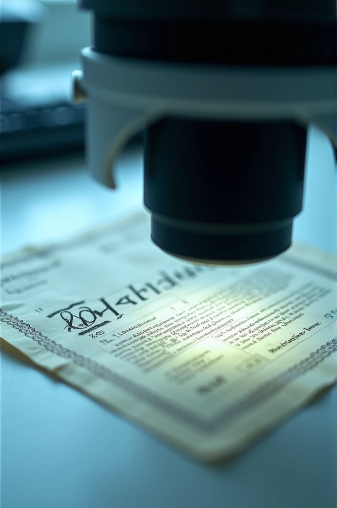 Questioned document on microscope