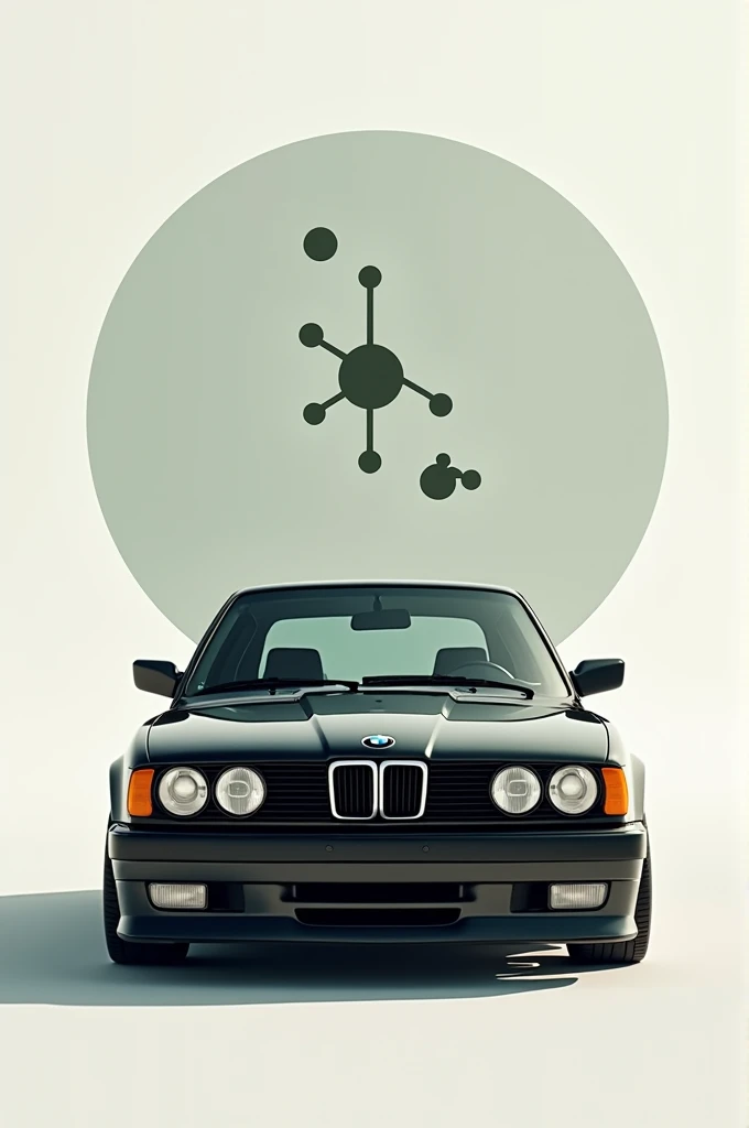 Logo rond, MoleculeTHC avec un BMW e34 de face