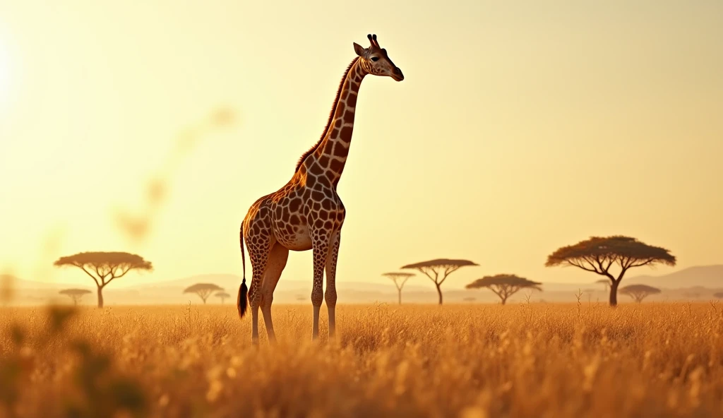 "(Majestic giraffe standing tall in the sunlit savanna)"