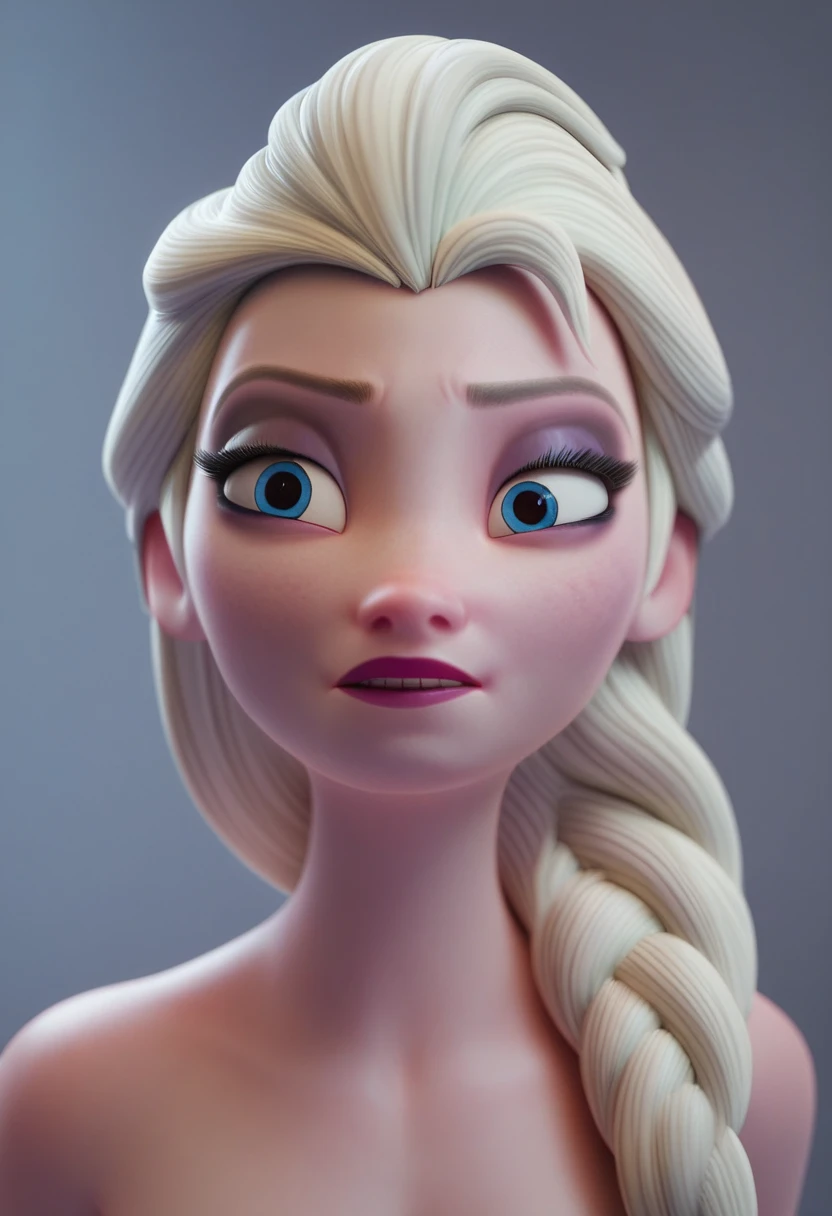 3D well fed ,Tall sullen Elsa skinny face, fullbodyimage ,delicate triangle body shape,