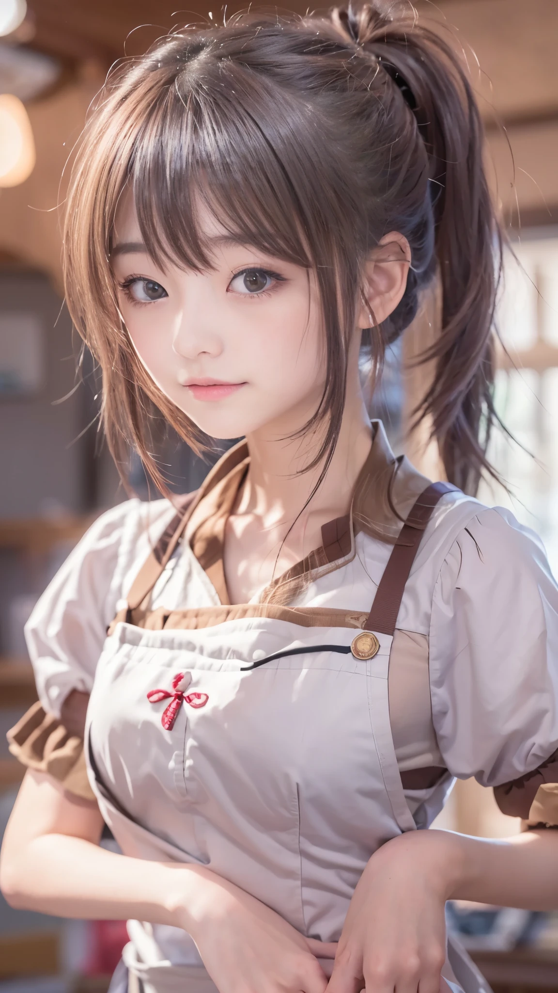 ((A high school girl is wearing a cute apron and doing work experience at a kindergarten)), ((masterpiece, highest quality, High resolution, 超High resolution, Perfect Pixel, Depth of written boundary, 4K, RTTX 10.0, High resolution))), (three adult women:1.3), Beautiful Anime Woman, (baby face, idle face), Beautiful art style, Anime characters, ((Long Hair, bangs, Dark brown hair, ponytail)), ((Beautiful eyelashes)), ((Detailed face, blush:1.2)), ((Smooth texture, Realistic texture, Anime CG Style)), Perfect body, Slender body, Exact finger count、Exact number of legs、Exact number of arms, (blush:1), (two women are standing), Looking Back, Realistic, Slender body, highest quality, High resolution, Very detailed face, Perfect lighting, Extremely detailed CG, (Perfect hands, Perfect Anatomy), ((Embarrassed expression)), whole body, Angle from the rear, Looking Back, ((Tight waist:1.2)), (Small beautiful butt、Beautiful lower buttocks)、(Detailed legs、Beautiful feet、Thin thighs), (Beautiful breasts), (Perfect Anatomy:1.3)、(The perfectly correct hand)、(Detailed eyes and face:1.3, Professional photography techniques)、((Dynamic Pose))、(Detailed arms and legs:1.2)