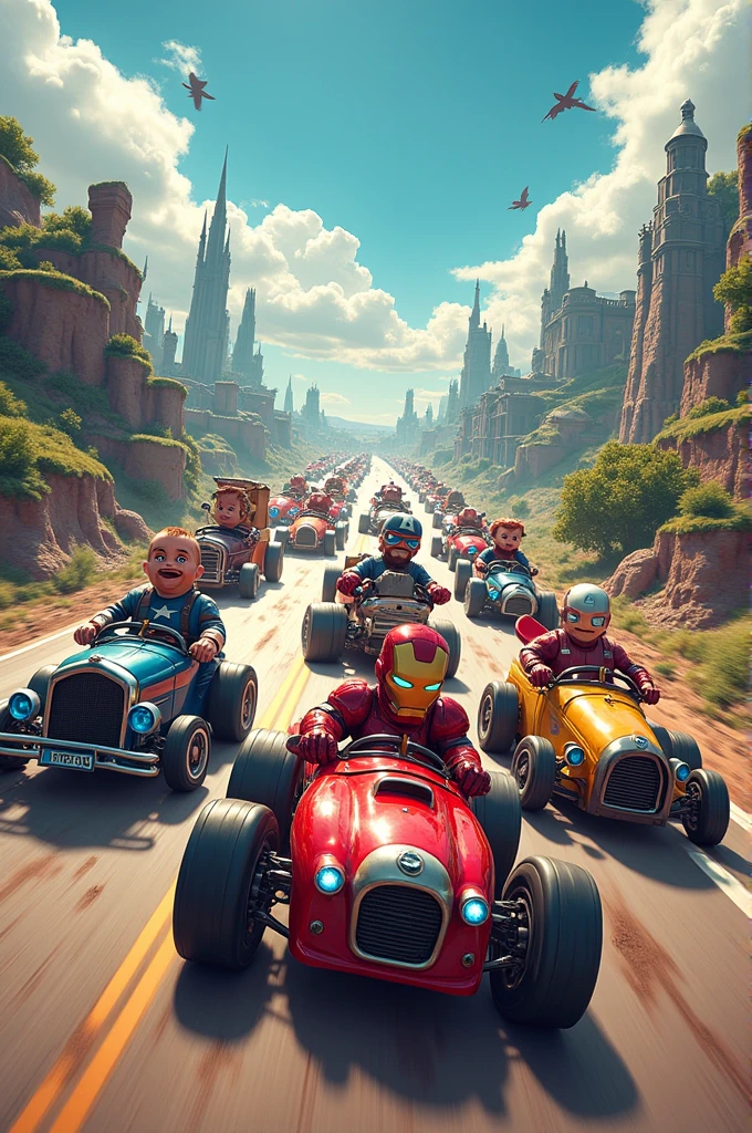 The Wacky Races cartoon, but with characters from Marvel's Avengers.