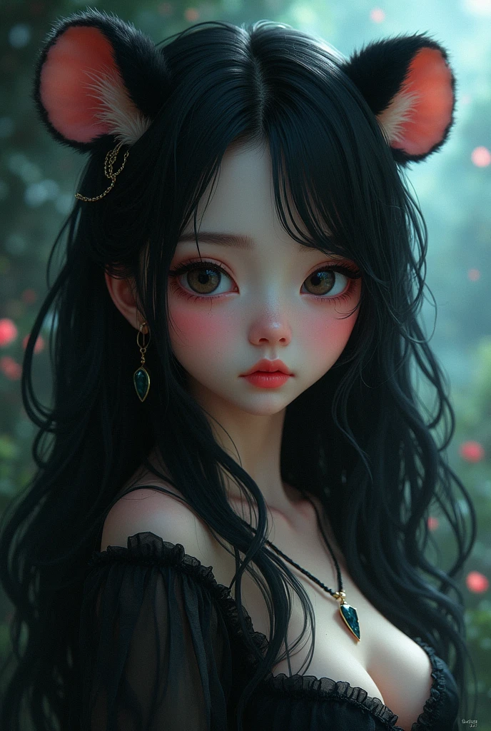 Super black haired heroin with hamster cheeks