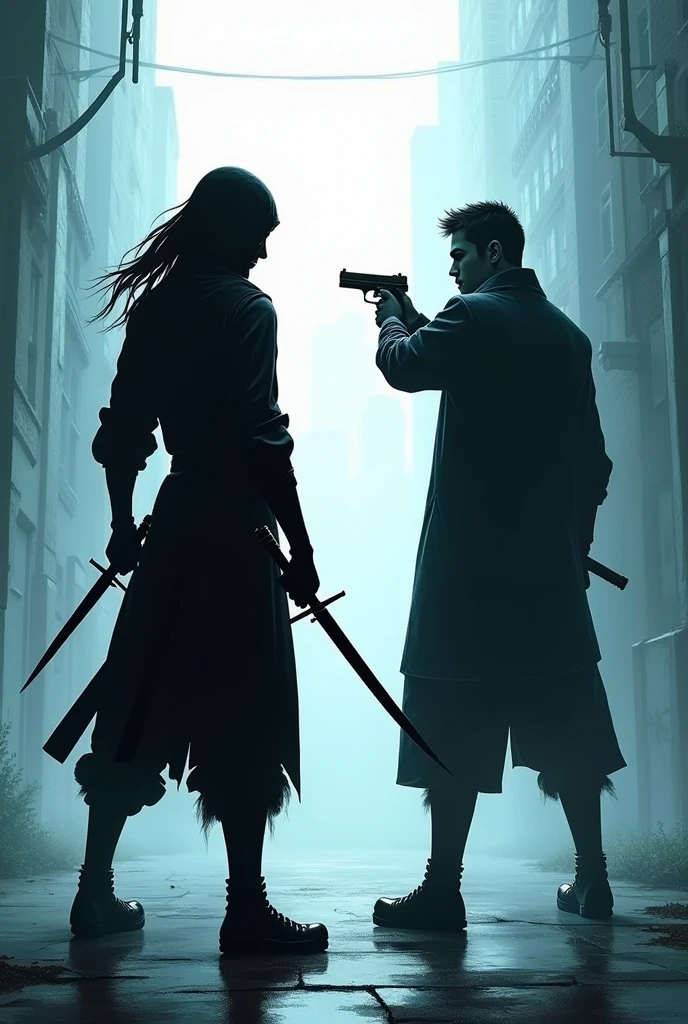 、I have a kunai、He has a gun、cool、Back view、Looking back a little