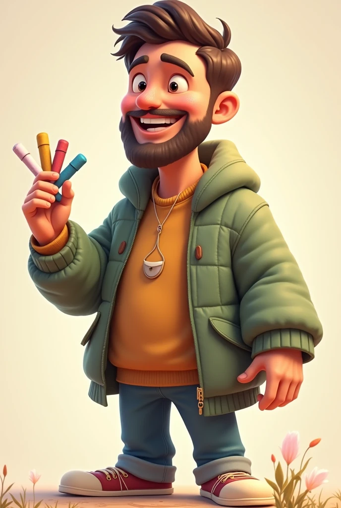 Animated father with full body holding chalk with different colors