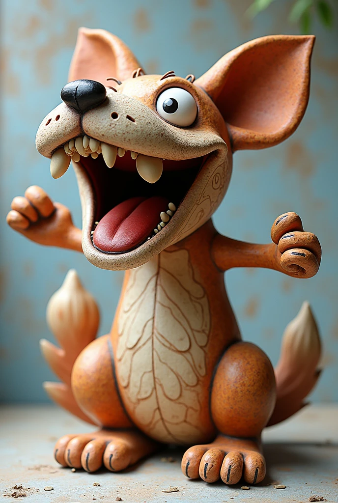 Create a sculpture with the design of Colombian sculptors that represents the saying “a barking dog doesn’t bite” 
