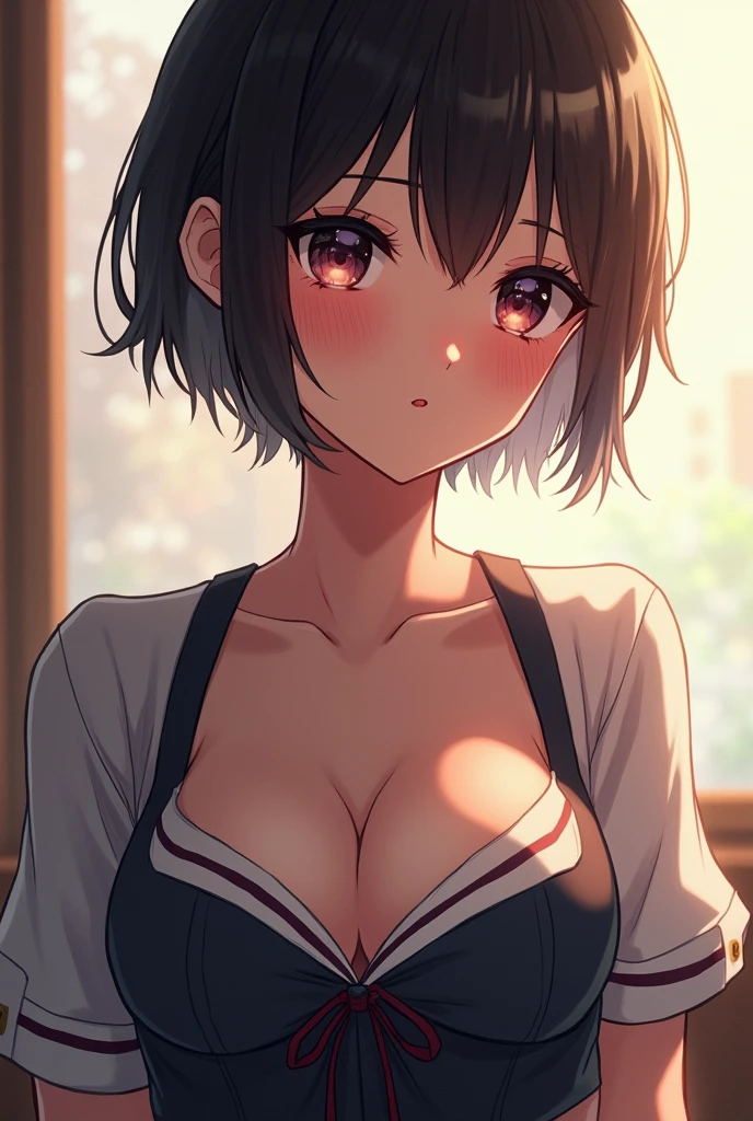 (((Very small breasts)))、(8k、RAW Photos、Highest quality、masterpiece:1.2)、(Realistic、Realistic)、1 girl、short hair、(((Very small breasts)))、Lots of eyelashes、Glowing eyelids、skeletally correct、(((very light pink nipples)))、(((Upper Body)))、(((Please lift your bra)))、(((Nipples are visible)))、OL、uniform、(((Push your bra to the side)))、(((I can see her boobs)))