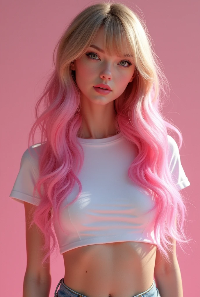 Taylor swift in pink ombre hair and crop top tshirt