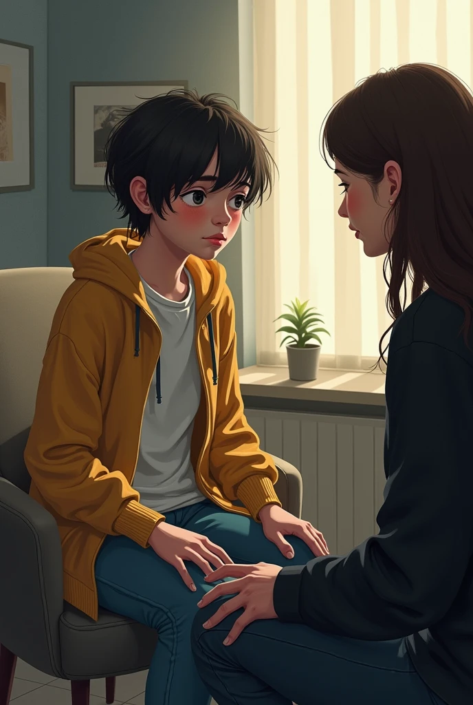 Draw a depressed ager who need help of a counselor