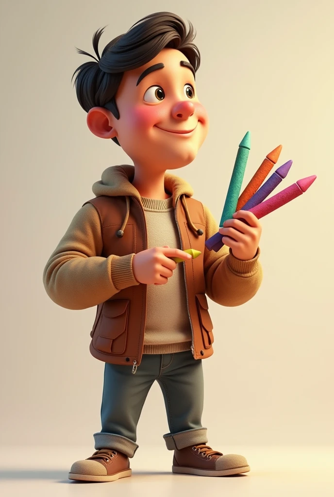 Animated father with full body holding chalk with different colors