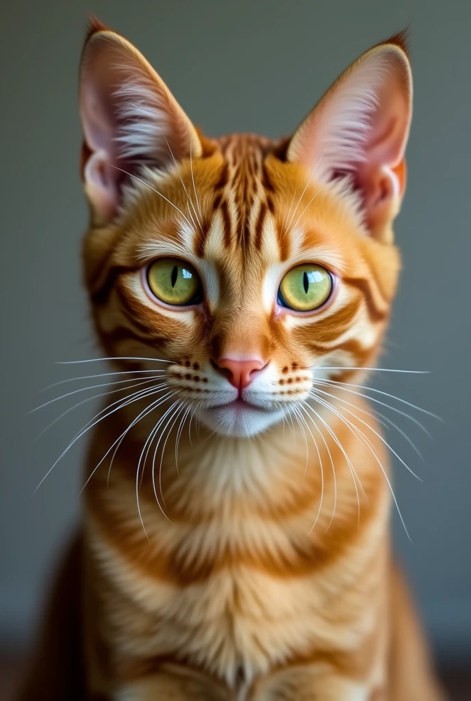 A photo of Eve Cat, a , cat Orange, LONG GREEN EYES, looking at the camera