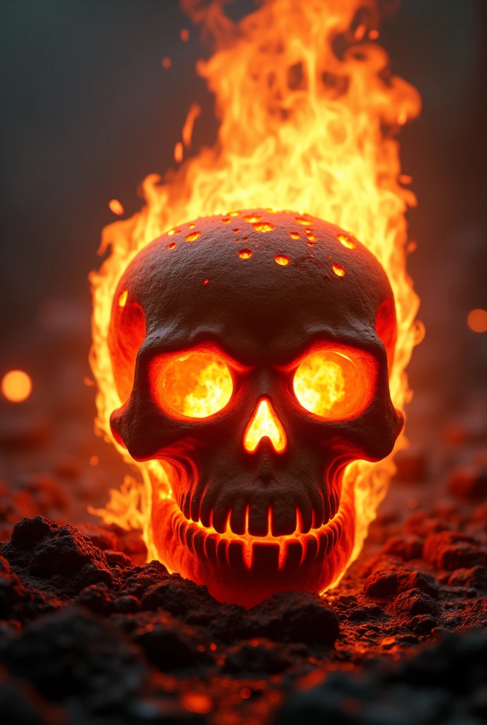 Flaming skull burger with red fire eyes