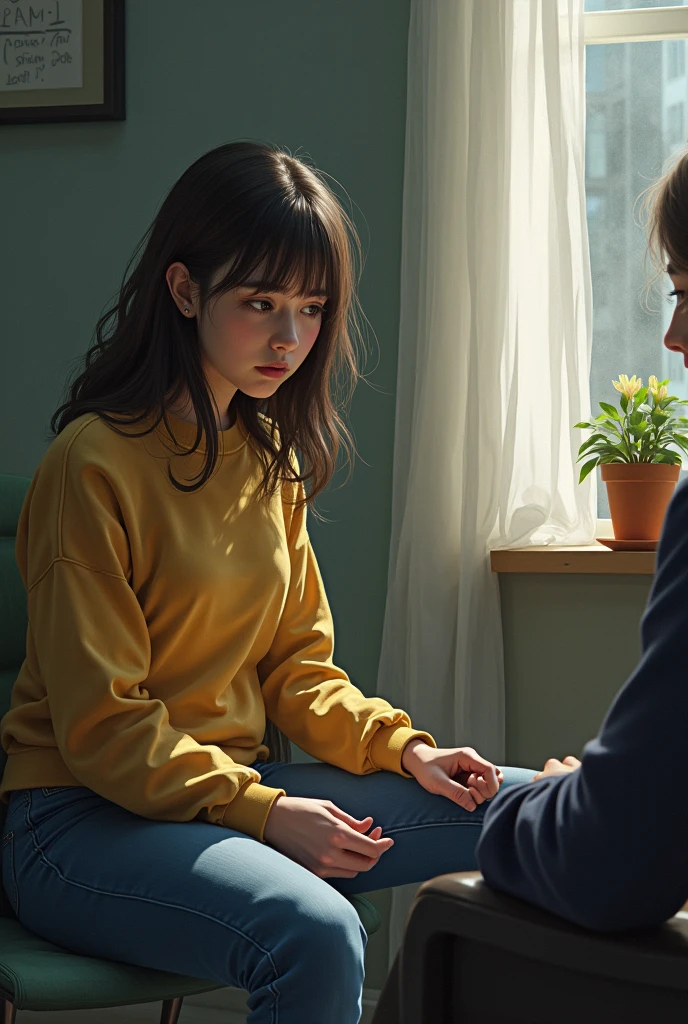 Draw a depressed teenager who need help of a counselor