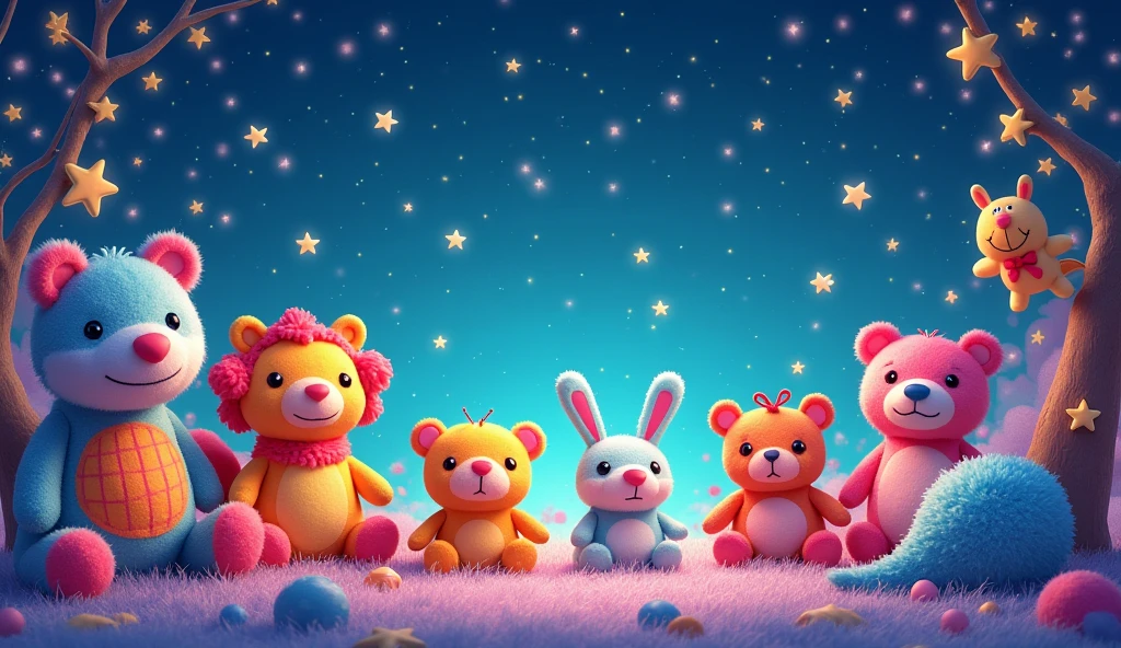 Colorful and cute banner for YouTube channel. Text is strictly in the center of the Starry Stories banner
Children's toys come to life, juicy colors, bedtime stories, fascinating stories. Great quality. Children's illustration style