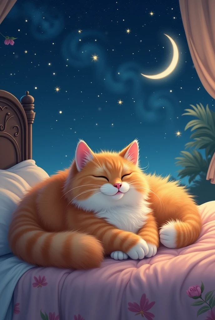 Cat、big、Are sleeping、Night Sky、On the bed、satisfaction、Disney、High resolution