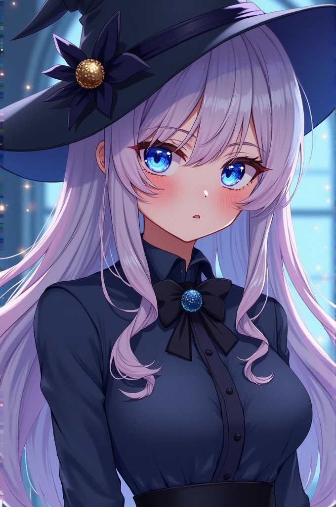 a feminine girl, female magician, 1,50 tall blue eyes brown eyes(anime styling)