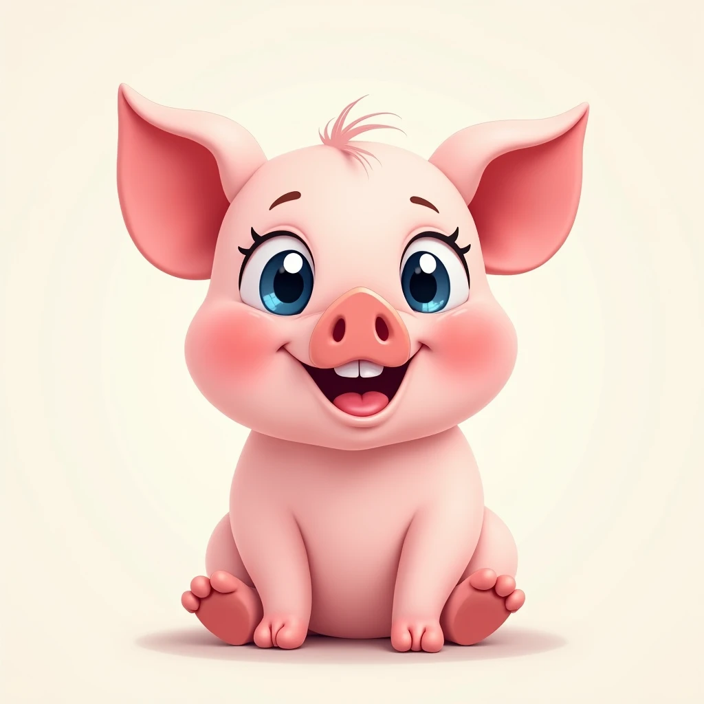 piglet, high resolution, simple background, looking at the audience, Icon style, cartoon style, high resolution, smile, blue eyes,