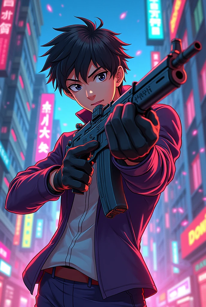 Japanese、male、Cartoon、gun、