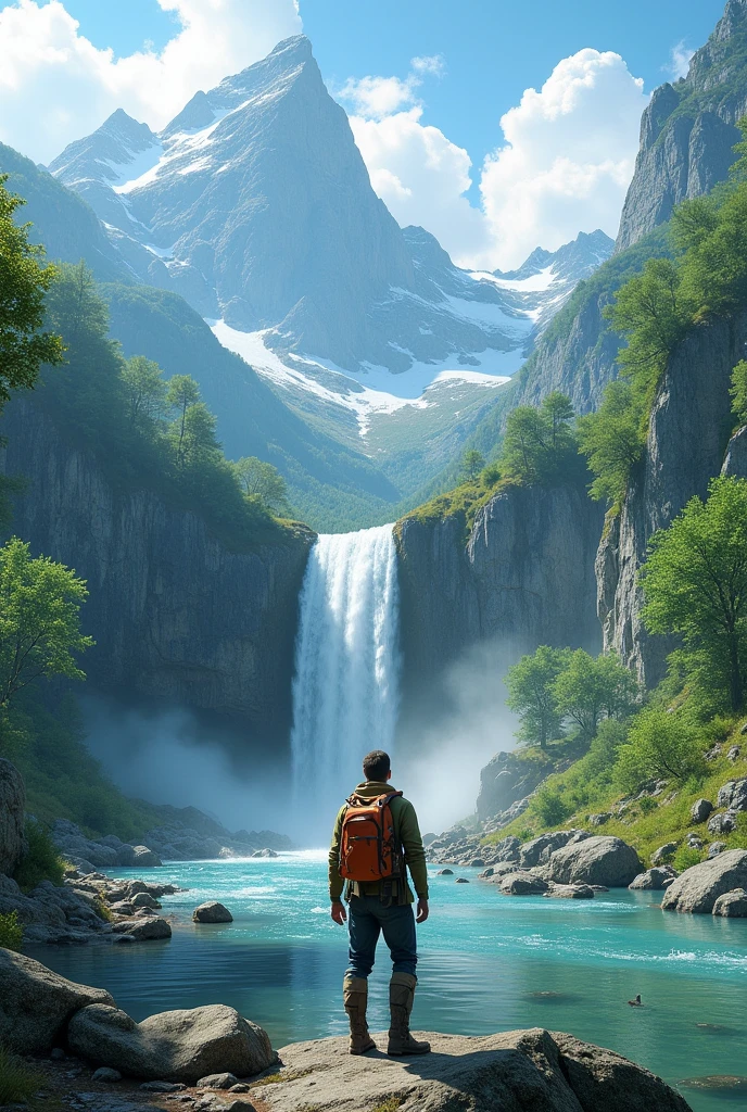 Mountain Adventure, calm river and falls