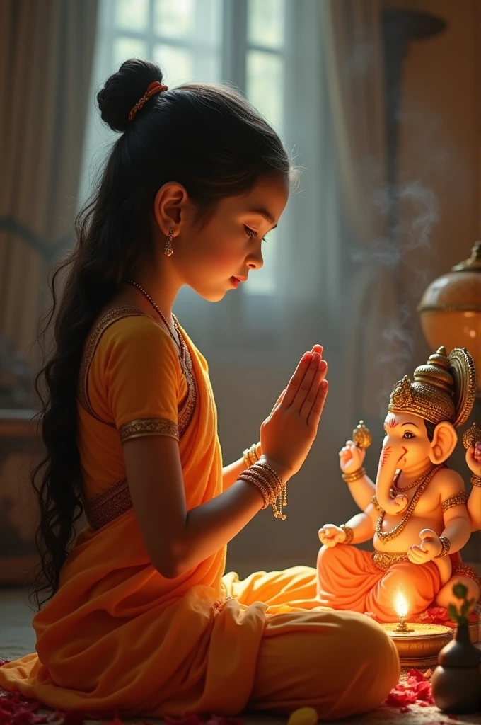 Shri Ganpati bappa pooja by cute lady 