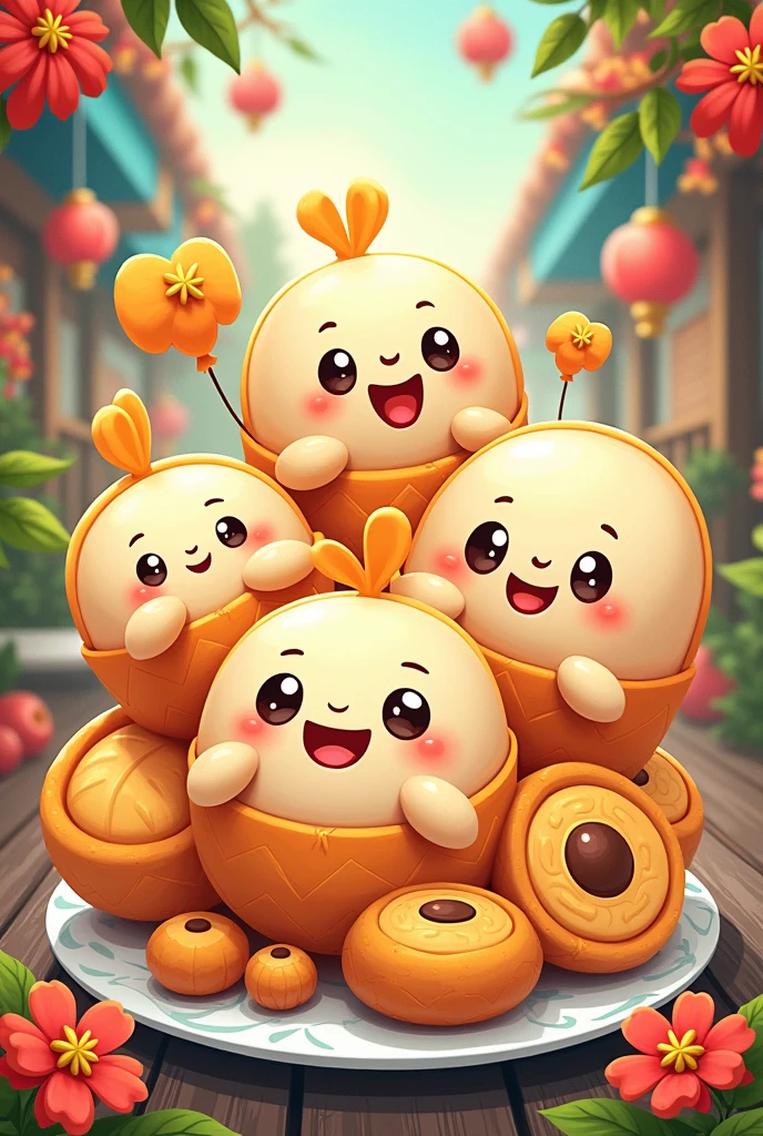 Make a design of our game or challenge in our class it's a siomao siopao suman put the picture and make it cute